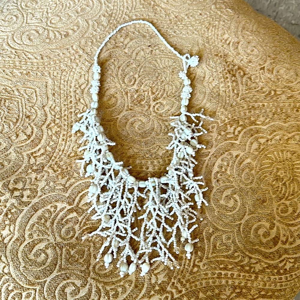 Handmade White beaded “coral” necklace
